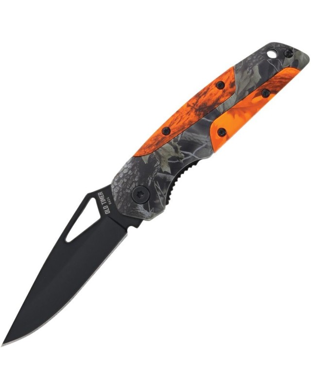 Old Timer Folding Knife Stainless steel black oxide finish Linerlock Orange Gray handle