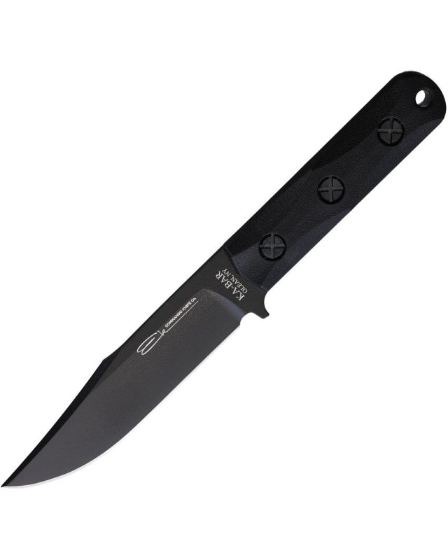 Short Clip Point 1095HC Cro-Van carbon steel black coated blade black Ultramid handle black Celcon sheath