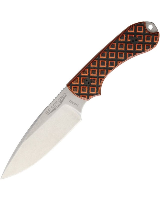 Guardian 3 N690 steel stonewash finish Tiger Stripes G10 handle brown leather sheath